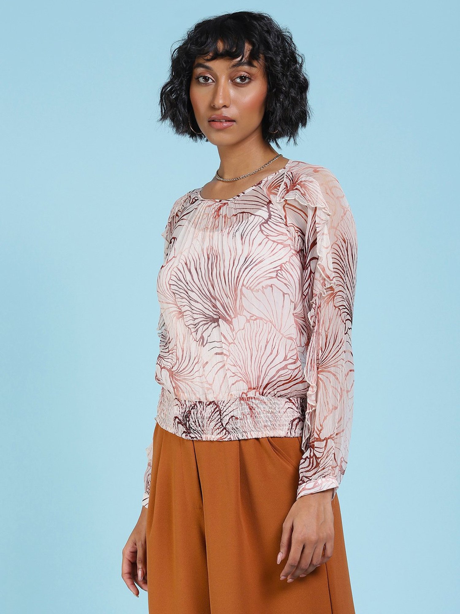 Label Ritu Kumar Off White Printed Top With Camisole