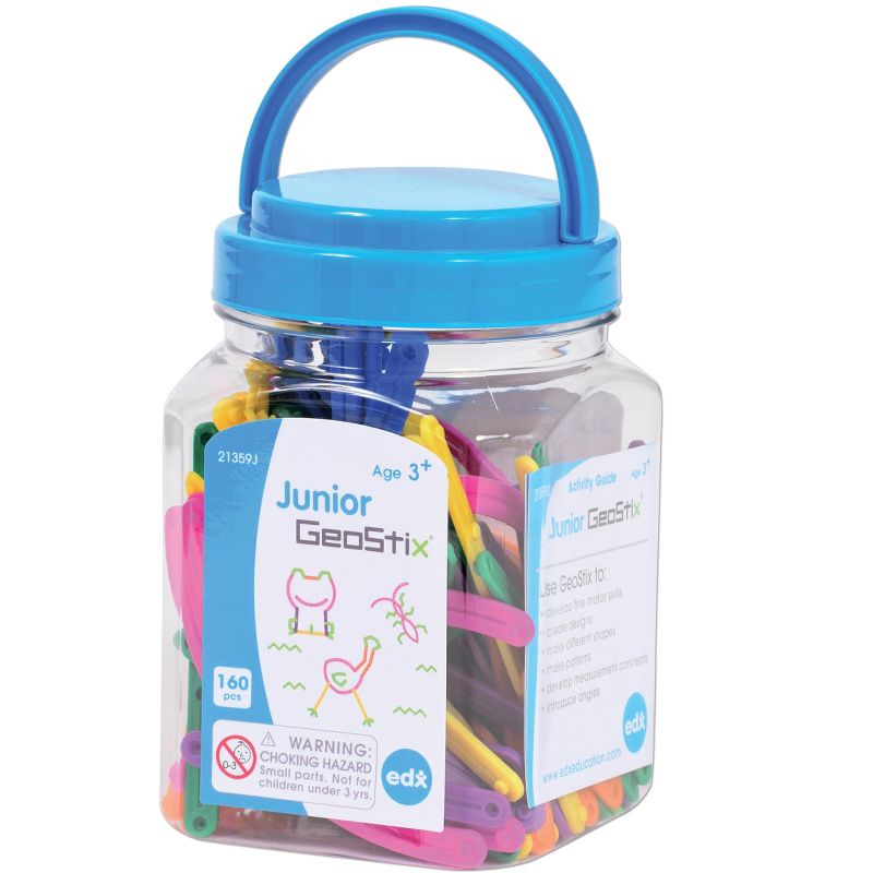 Edx Education Junior GeoStix - Mini Jar - Set of 160 - Geometric Construction Sticks - Build 2D Shapes and Pictures - Math Manipulative for Kids