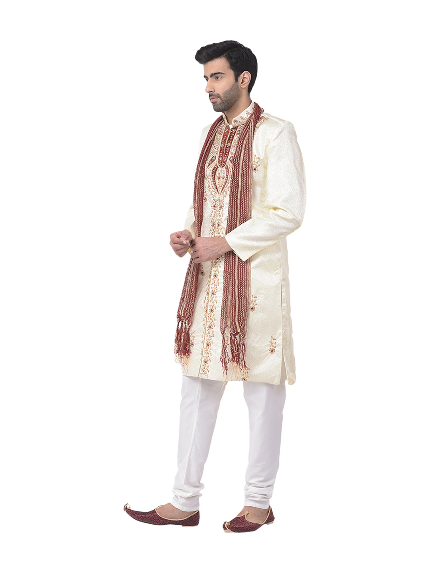 SG LEMAN Gold Regular Fit Sherwani Set