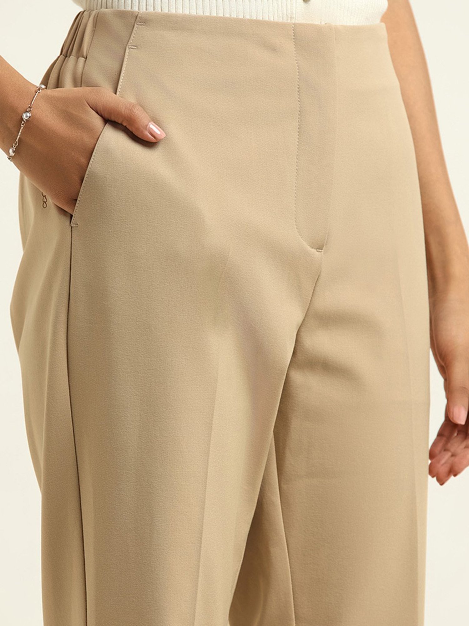 Wardrobe by Westside Plain Beige Trousers