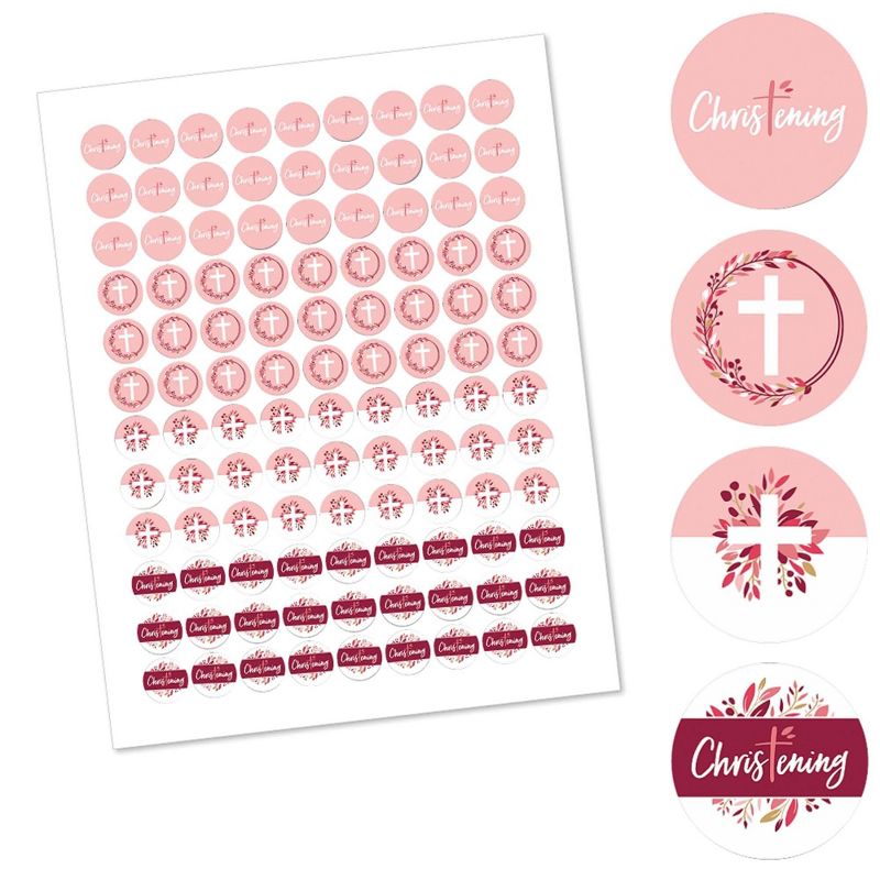 Big Dot of Happiness Christening Pink Elegant Cross - Girl Religious Party Round Candy Sticker Favors - Labels Fit Hershey's Kisses (1 sheet of 108)