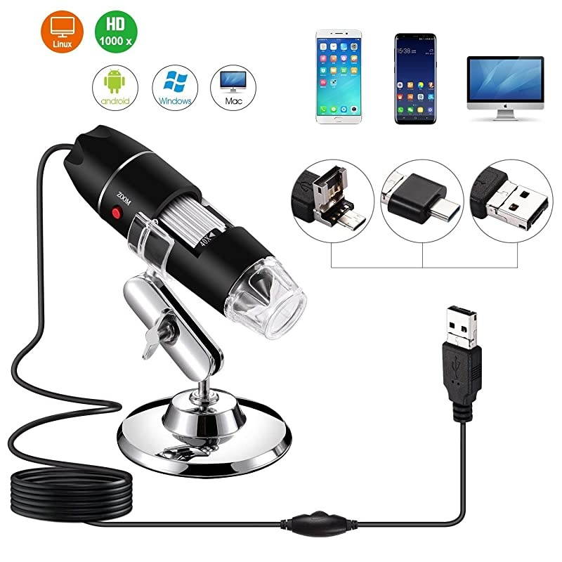 40 to 1000x Magnification Endoscope 8 LED USB 20 Digital Microscope Mini Camera with OTG Adapter and Metal Stand Compatible with Mac Window 7 8 10 Android Linux