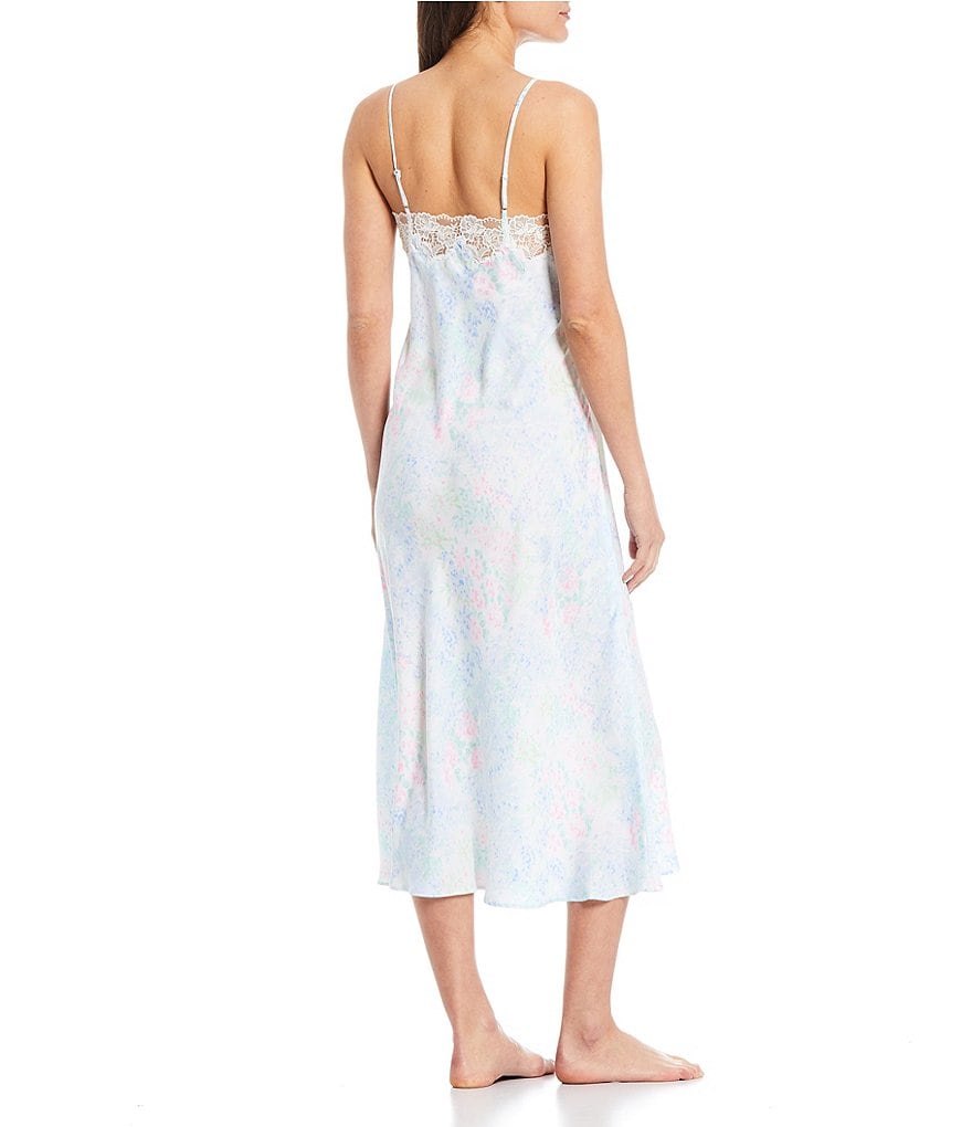 Eileen West Floral Printed Silky Satin Long Nightgown