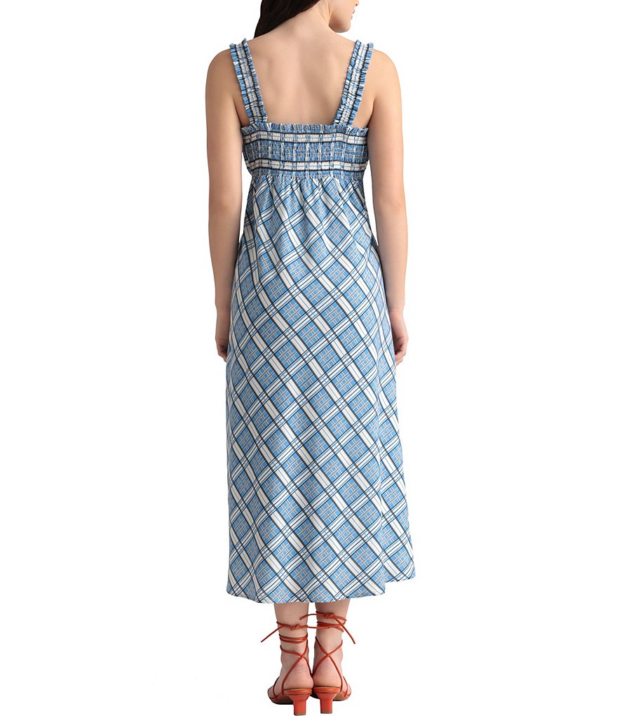 Maggy London Vintage Plaid Ruched Bodice Midi Dress