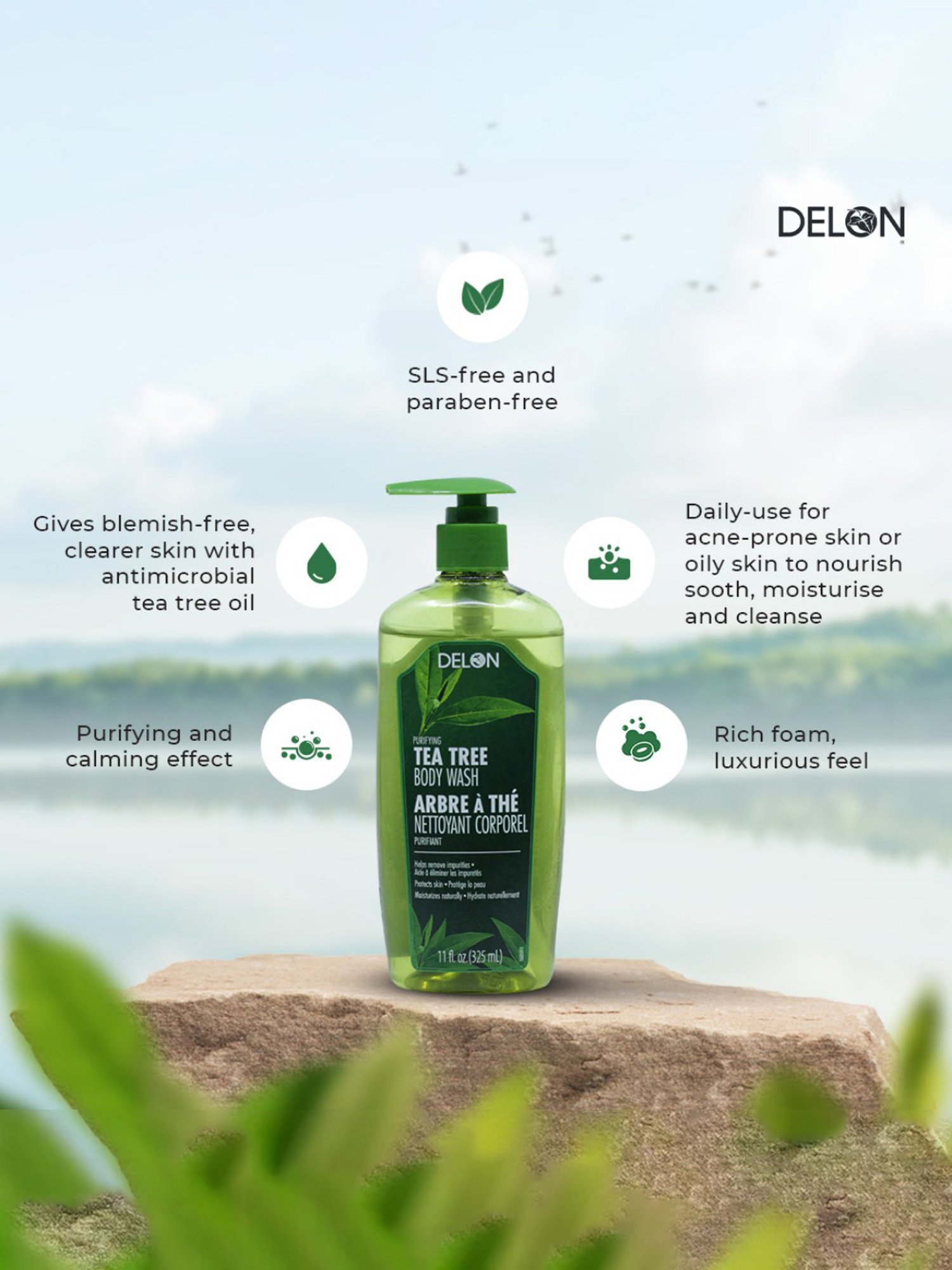 Delon Purifying Tea Tree Body Wash - 325 ml