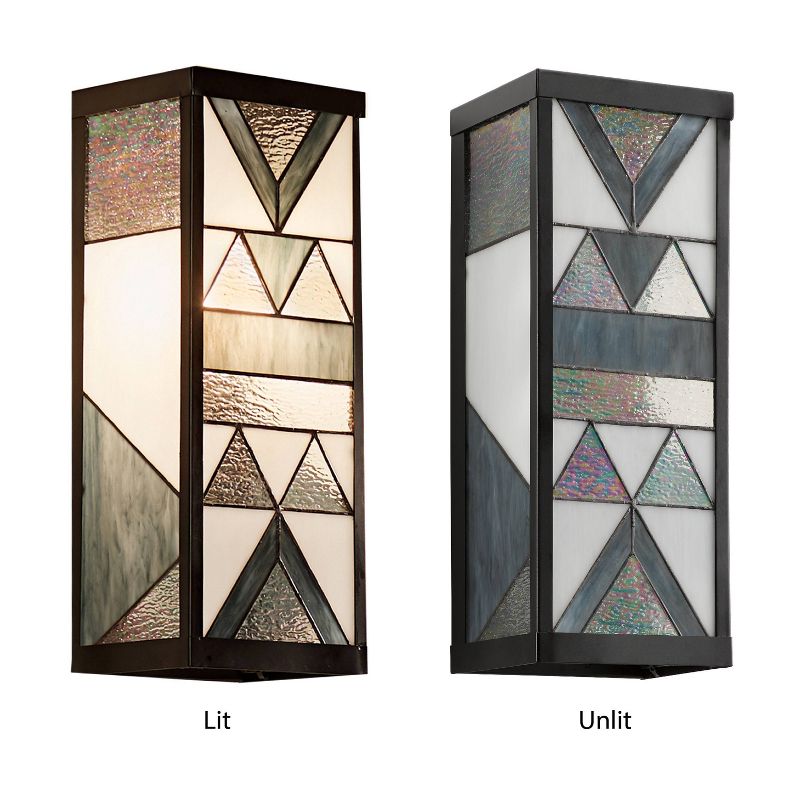 16.25" Stained Glass 1-Light Rectangular Geometric Outdoor Light Wall Sconce - River of Goods