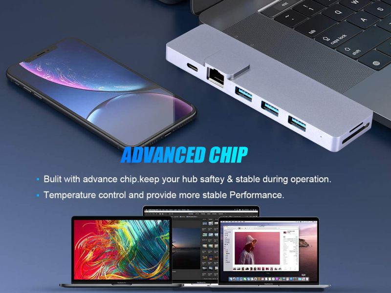 USB C HUB  Docking Station 8 in 1 Expand Your MacBook Pro Ports Into 1USB3.0+2USB2.0+HDMI+2xThunderbolt 3 +Gigabit Ethernet And SD/TF Card Reader. Meet all Your Needs With One Hub.