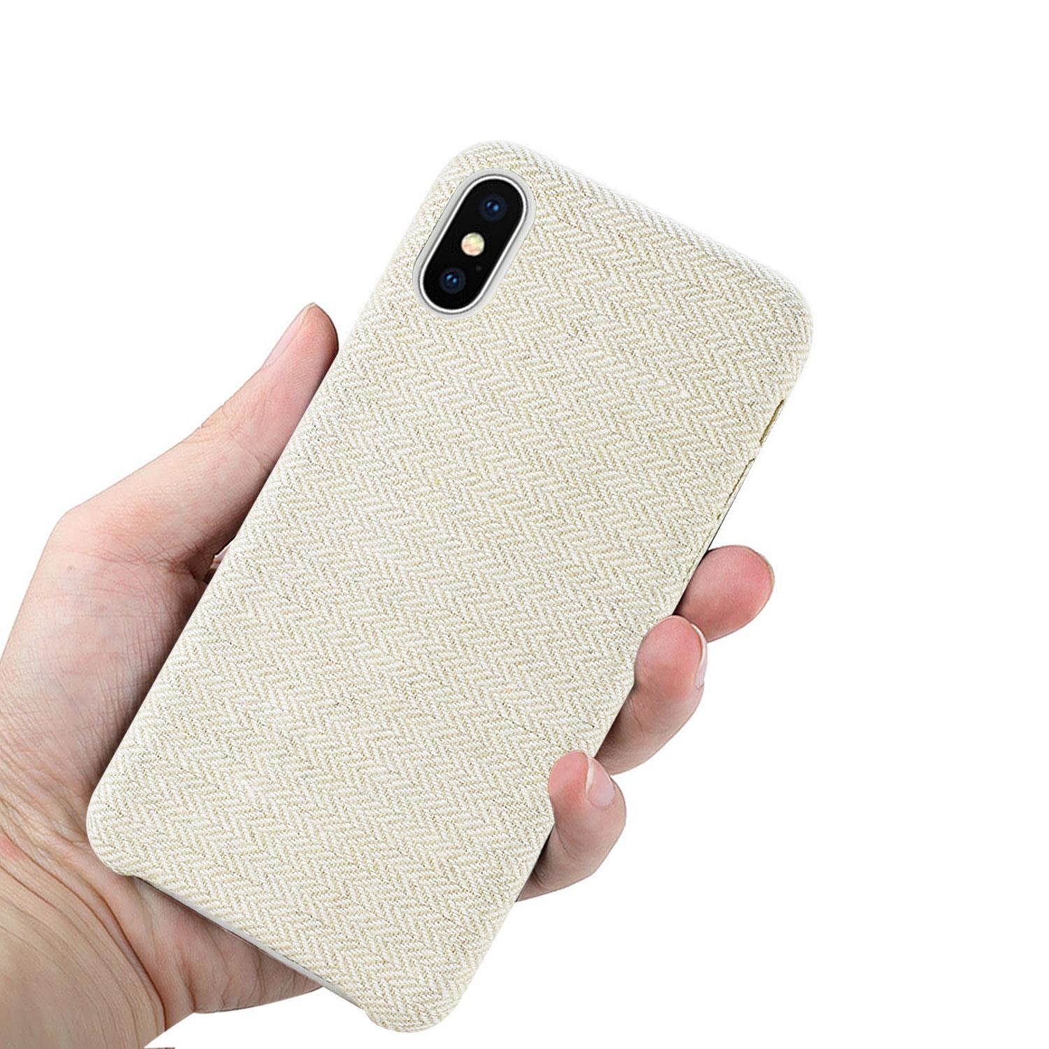 REIKO iPhone X/iPhone XS HERRINGBONE FABRIC IN BEIGE