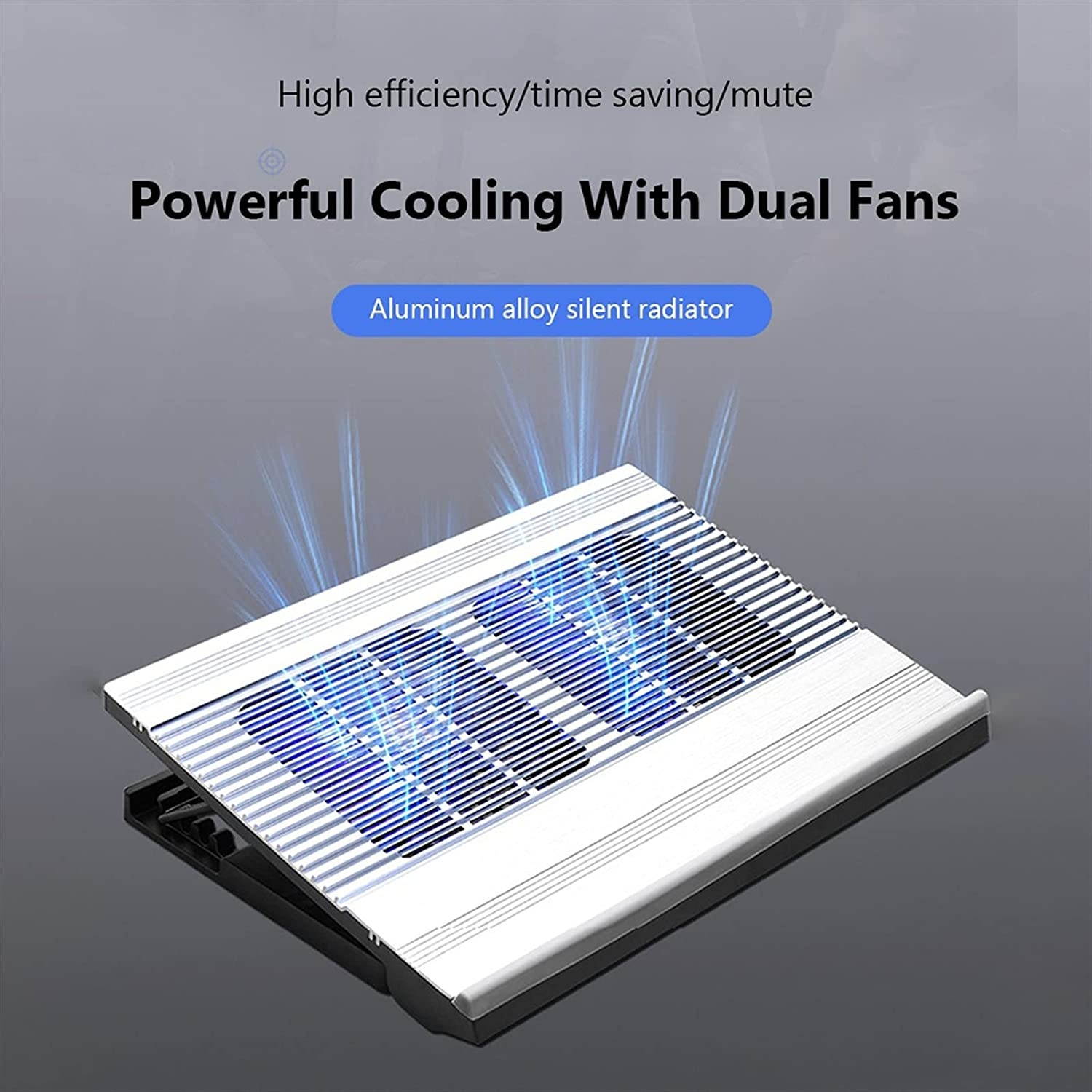 Laptop Accessories Portable Notebook Cooling Fan 4 Speed Adjustment Bracket Notebook Gaming Cooler Stand with Two Fan Computer Accessories (Color : Silver)