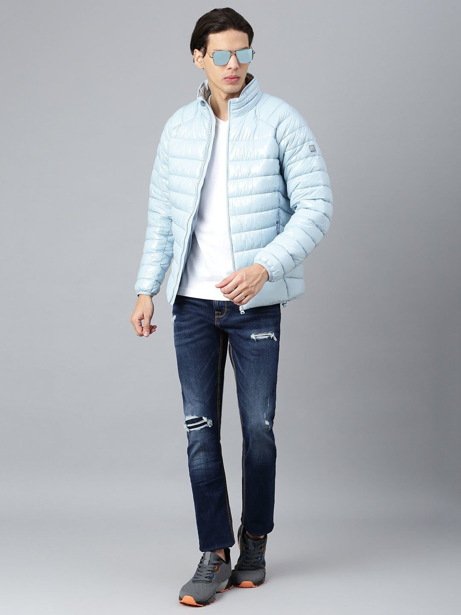 Woods Light Blue Regular Fit Quilted Jacket