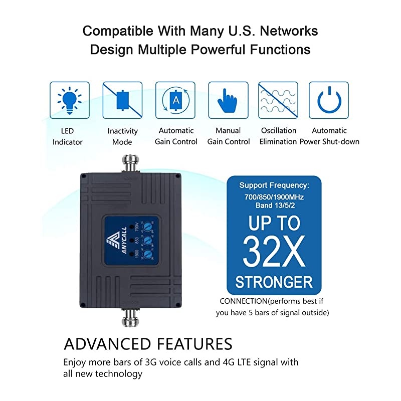 LTE ATT TMobile 65dB 700MHz Cell Phone Signal Booster for Home and Office Band 1217 FDD LTE Mobile Phone Signal Amplifier Including 45 Feet RG58 Cable Repeater Full Kit