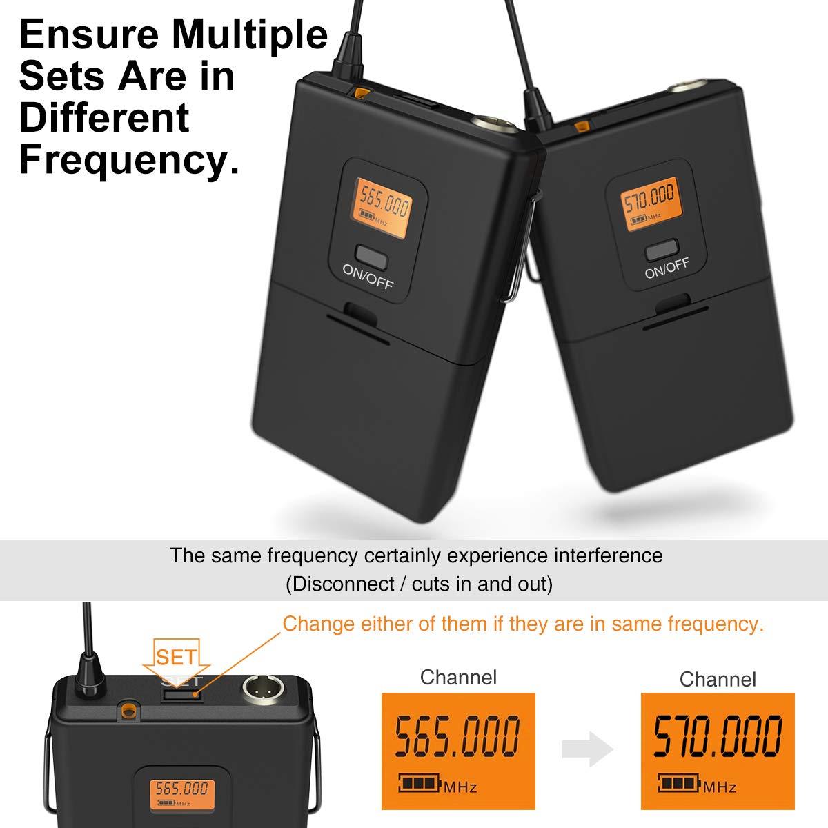 FIFINE 20-Channel UHF Wireless Lavalier Lapel Microphone System with Bodypack Transmitter, Mini XLR Female Lapel Mic and Portable Receiver, Quarter Inch Output. Perfect for Live Performance-K037