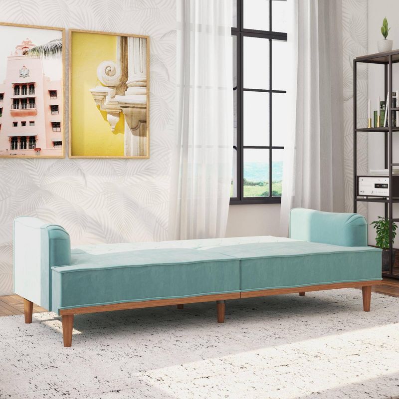 Stella Vintage Convertible Sofa Bed Futon Teal Velvet - Mr. Kate
