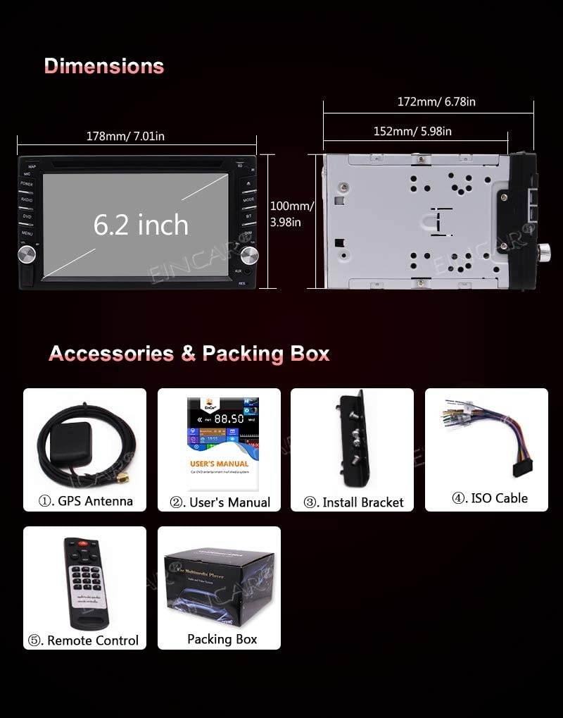 2 Din Car Stereo with Touch Screen Bluetooth Car Radio in Dash Headunit DVD CD Player Double Din Car Radio Receiver with GPS Map Card/Backup Camera/AM FM RDS/Steering Wheel Control/Remote Control/USB