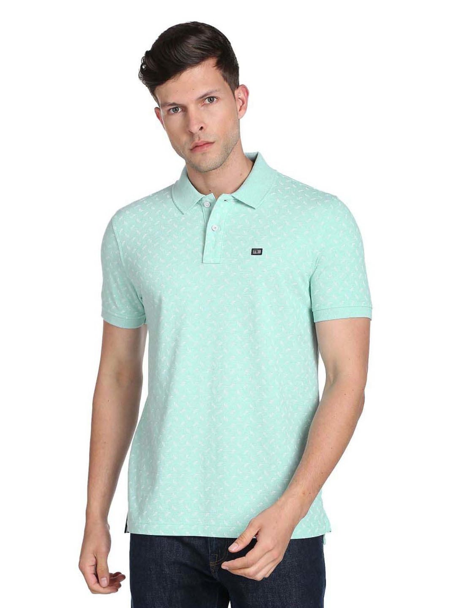 Arrow Sport Mint Cotton Regular Fit Printed Polo T-Shirt