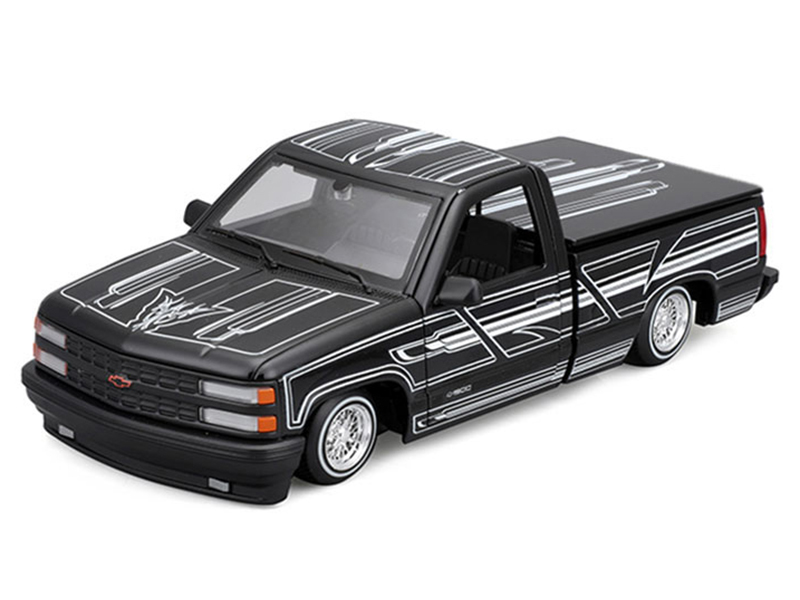 1976 Chevrolet Stepside Pickup Truck Tangier Orange with White Stripes 1/87 (HO) Scale Model Car by Classic Metal Works