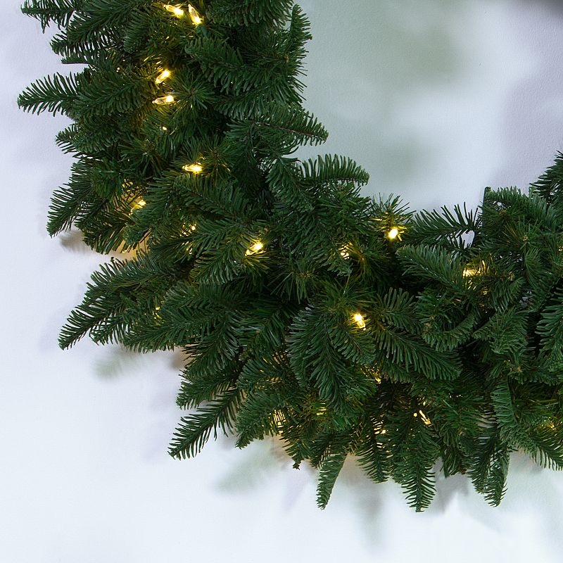 Easy Treezy 30-Inch Pre-Lit Pine Decorative Holiday Christmas Wreath with 100 Incandescent Warm White Lights