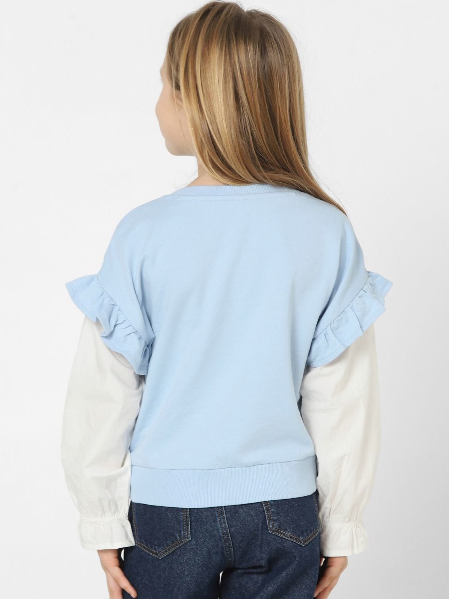 KIDS ONLY Cashmere Blue & White Cotton Printed Full Sleeves Sweatshirt