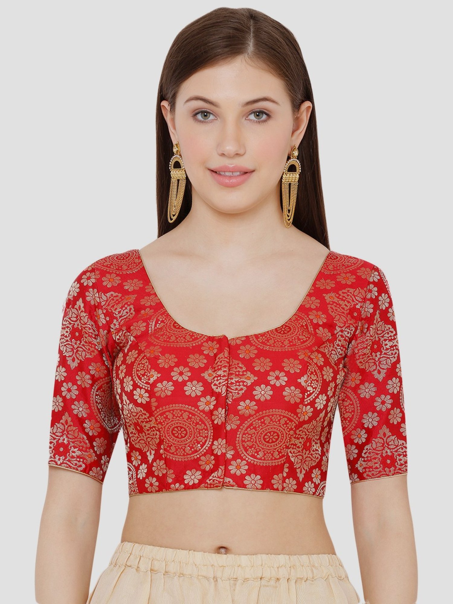 Salwar Studio Red Woven Pattern Blouse