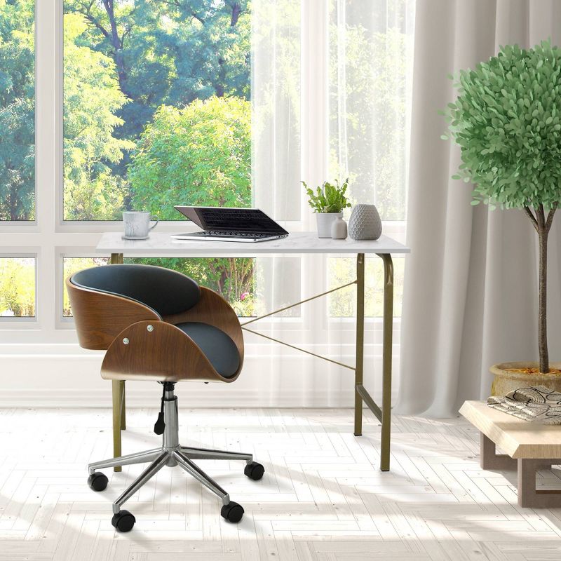 Faux Leather Curved Swivel Home Office Chair with Adjustable Seat Height Black/Brown - Versanora