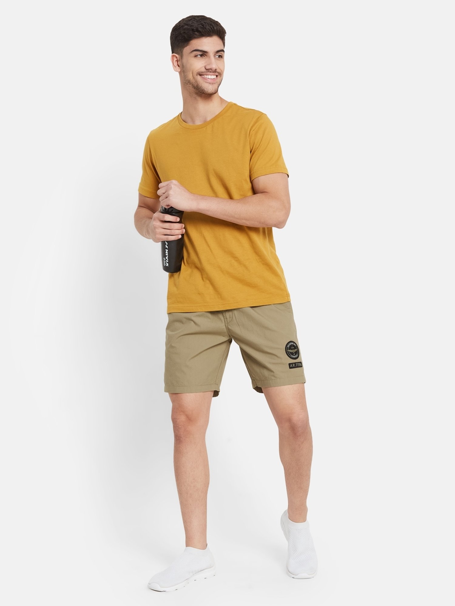Octave Khaki Cotton Regular Fit Shorts