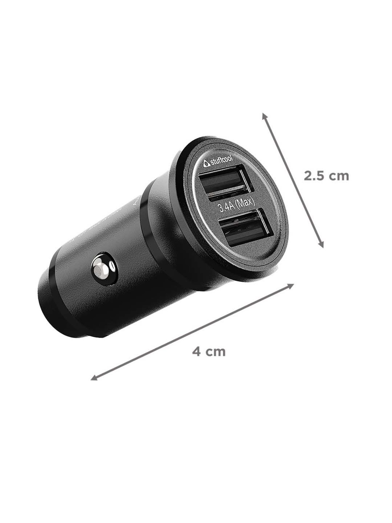 Stuffcool CKISO34L-BLK 3.4 Amp 8 Pin Dual Port Car Charger with Cable (Black)