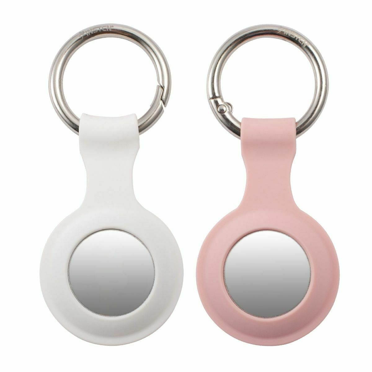 2 x Case For AirTag AirTags keychain Holder Ring Accessories Silicone White/Pink