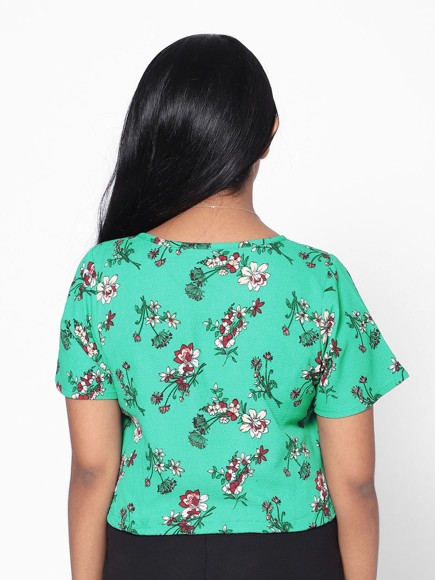 TeenTrums Girls Green Floral Print Top