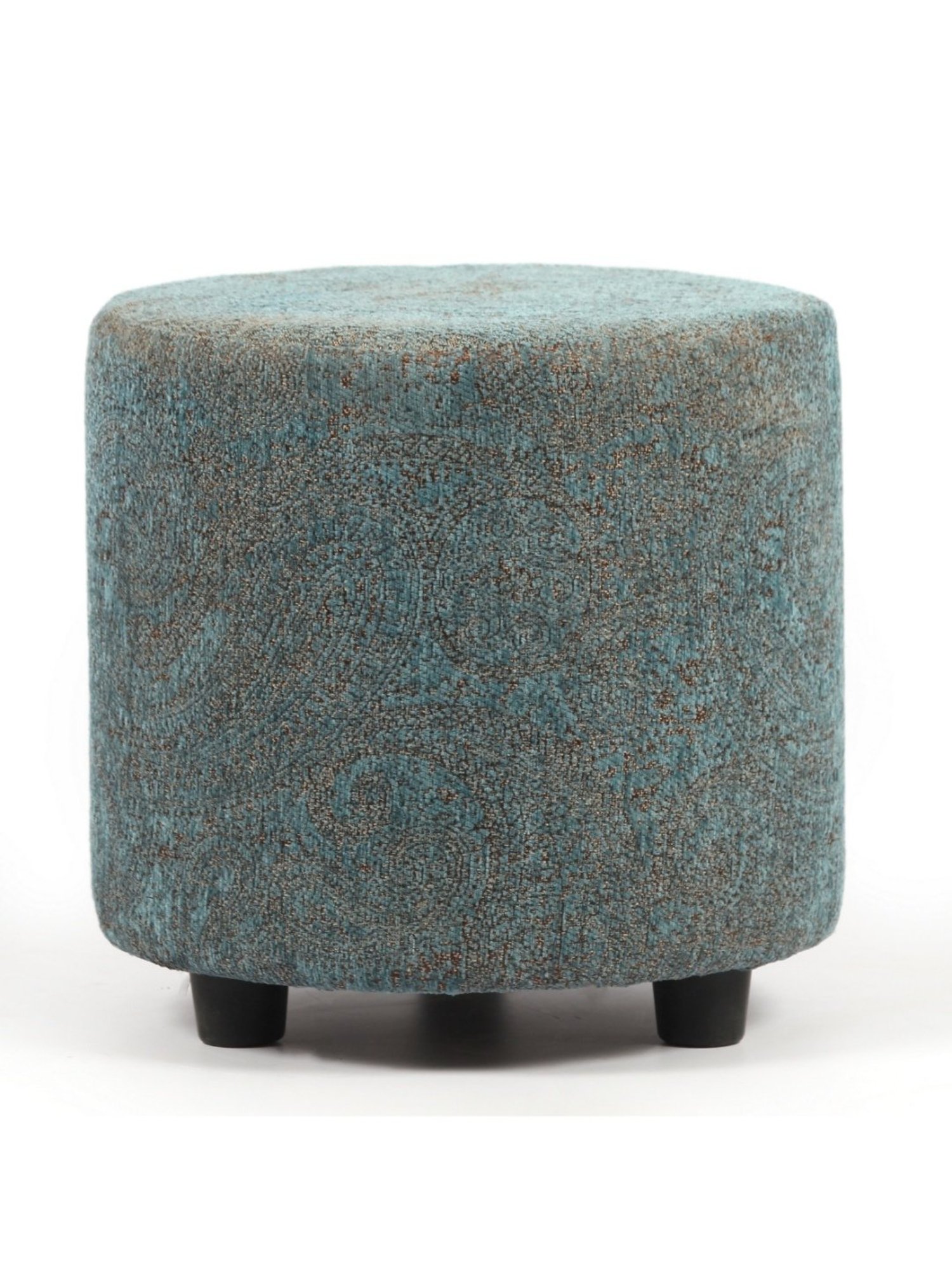 Ikiriya Lisbon Jacquard Brown & Blue Wood Ottoman