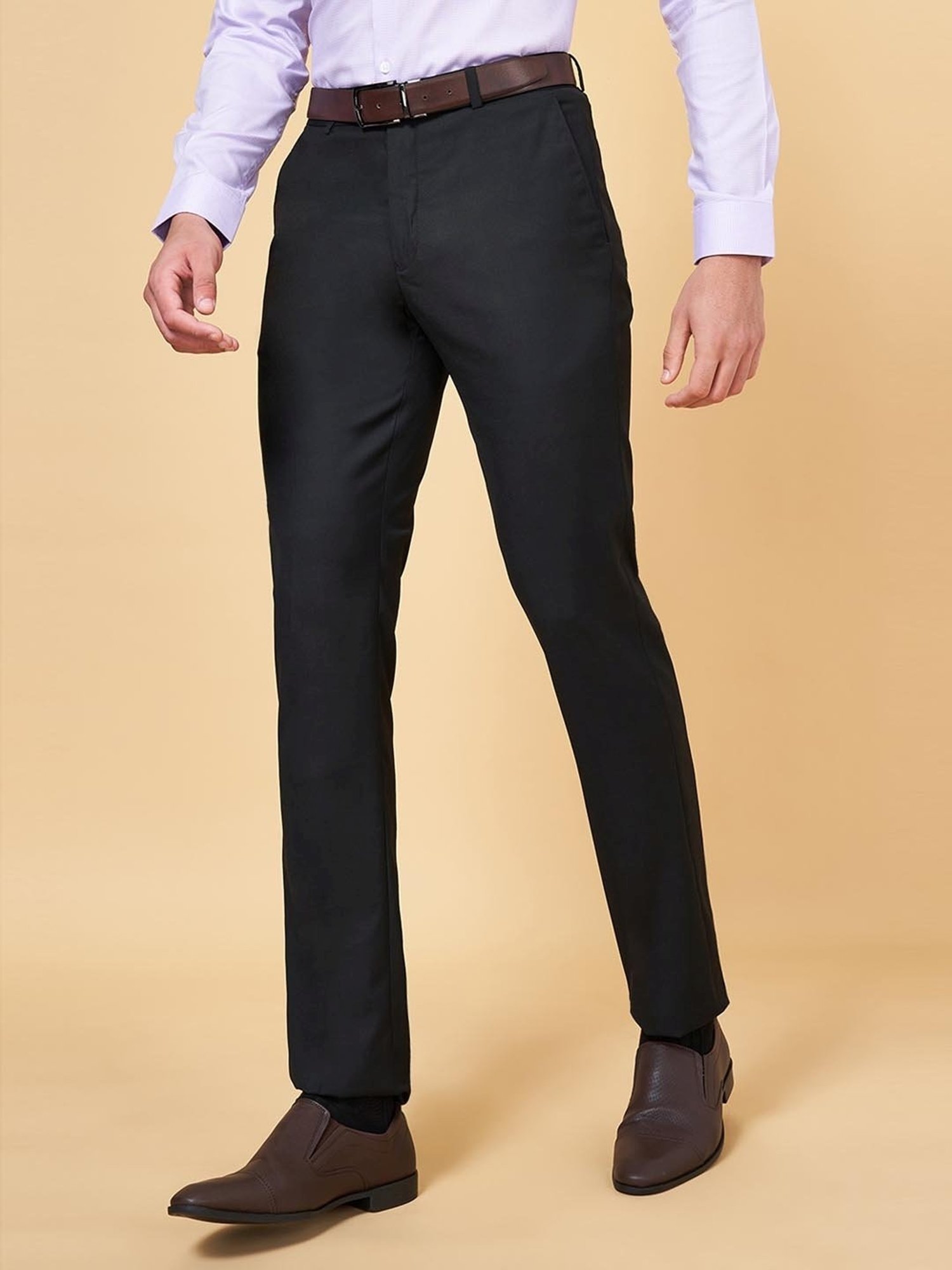 Peregrine by Pantaloons Black Slim Fit Self Pattern Trousers