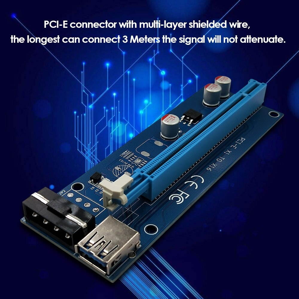 PCI-E Express 1X to 16X Riser Card 4pin USB 3.0 PCI-E Riser Extender Cable with Power Supply for Bitcoin Miner Mining