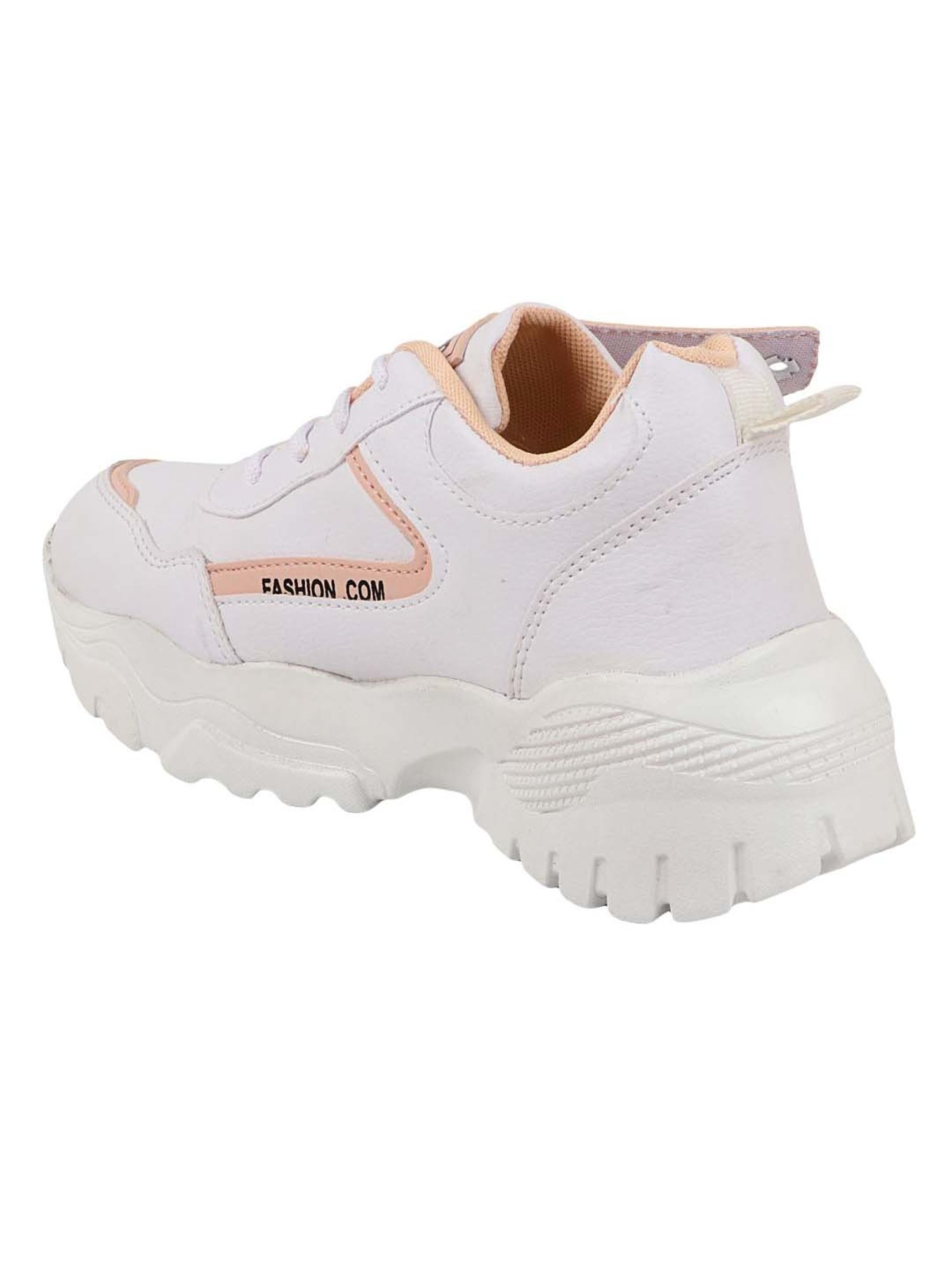 Shoetopia Kids White & Peach Walking Shoes