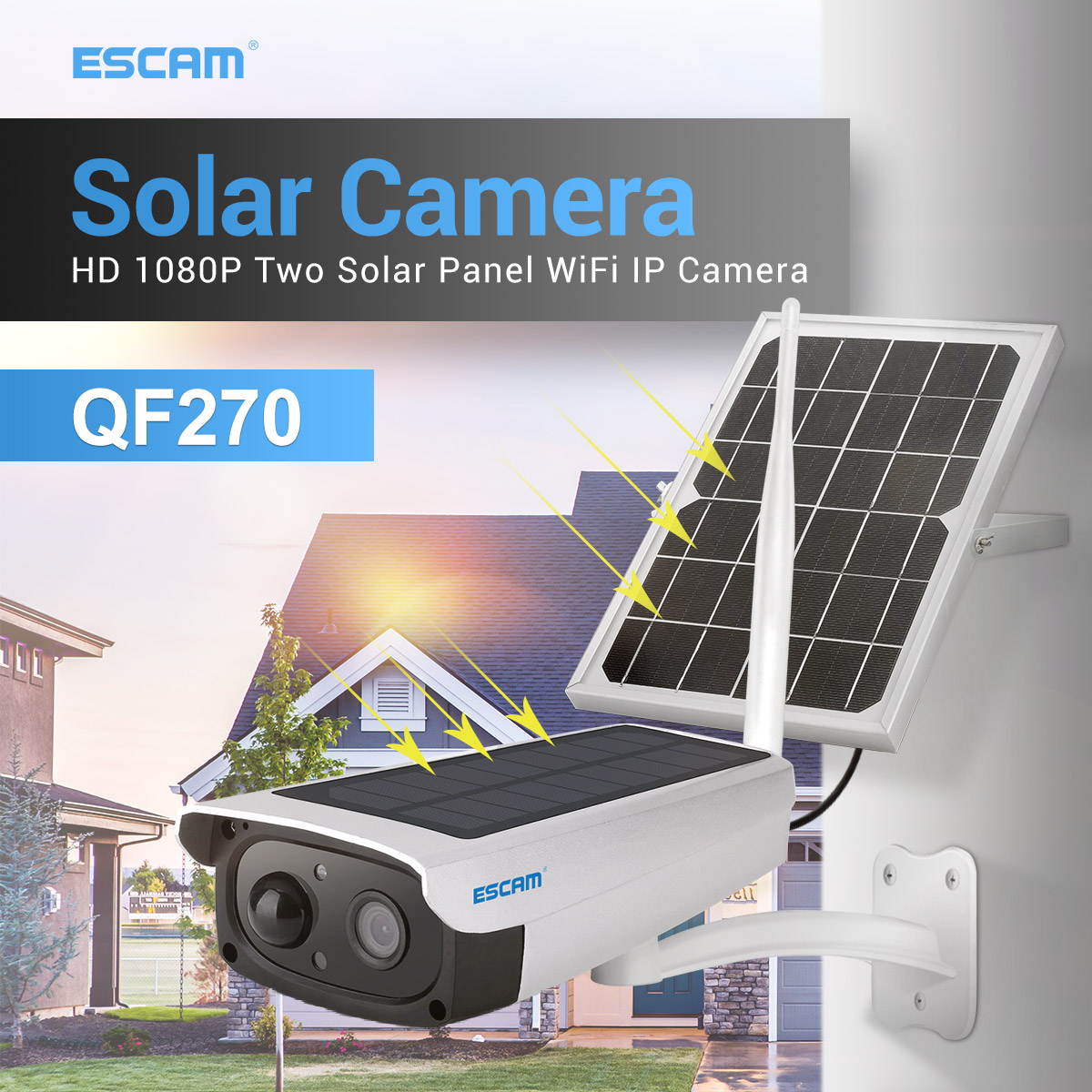 ESCAM QF270 1080P 2.0MP Solar Battery Low Power Consumption WIFI PIR Alarm Security Camera with Audio