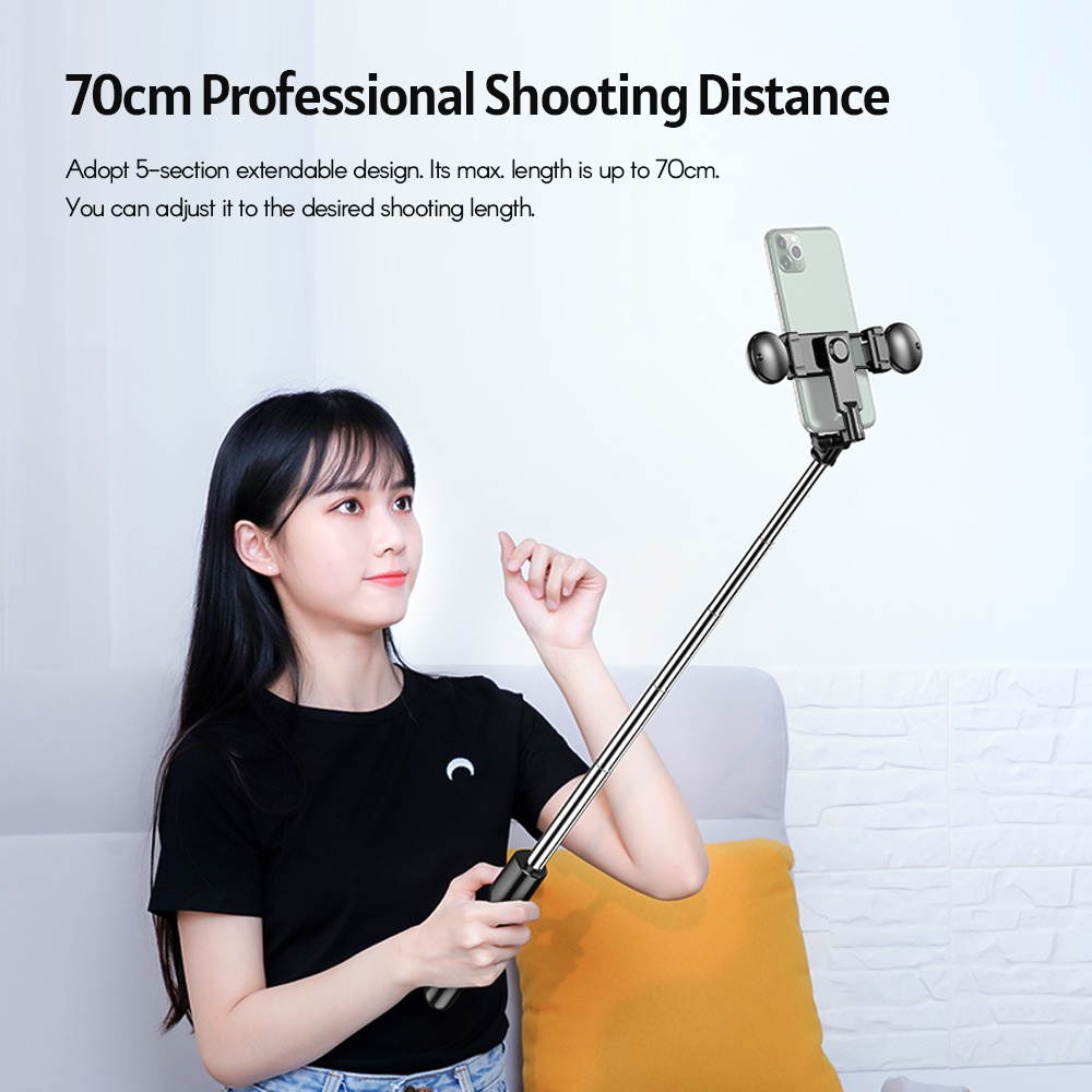 R9 Portable 5-Section Extendable Selfie Stick Integrated with 360&deg; Rotary Phone Holder Dual LED Ring Lights Tripod Remote Control for Smartphone Selfie Vlogging Live Streaming Portrait Photography