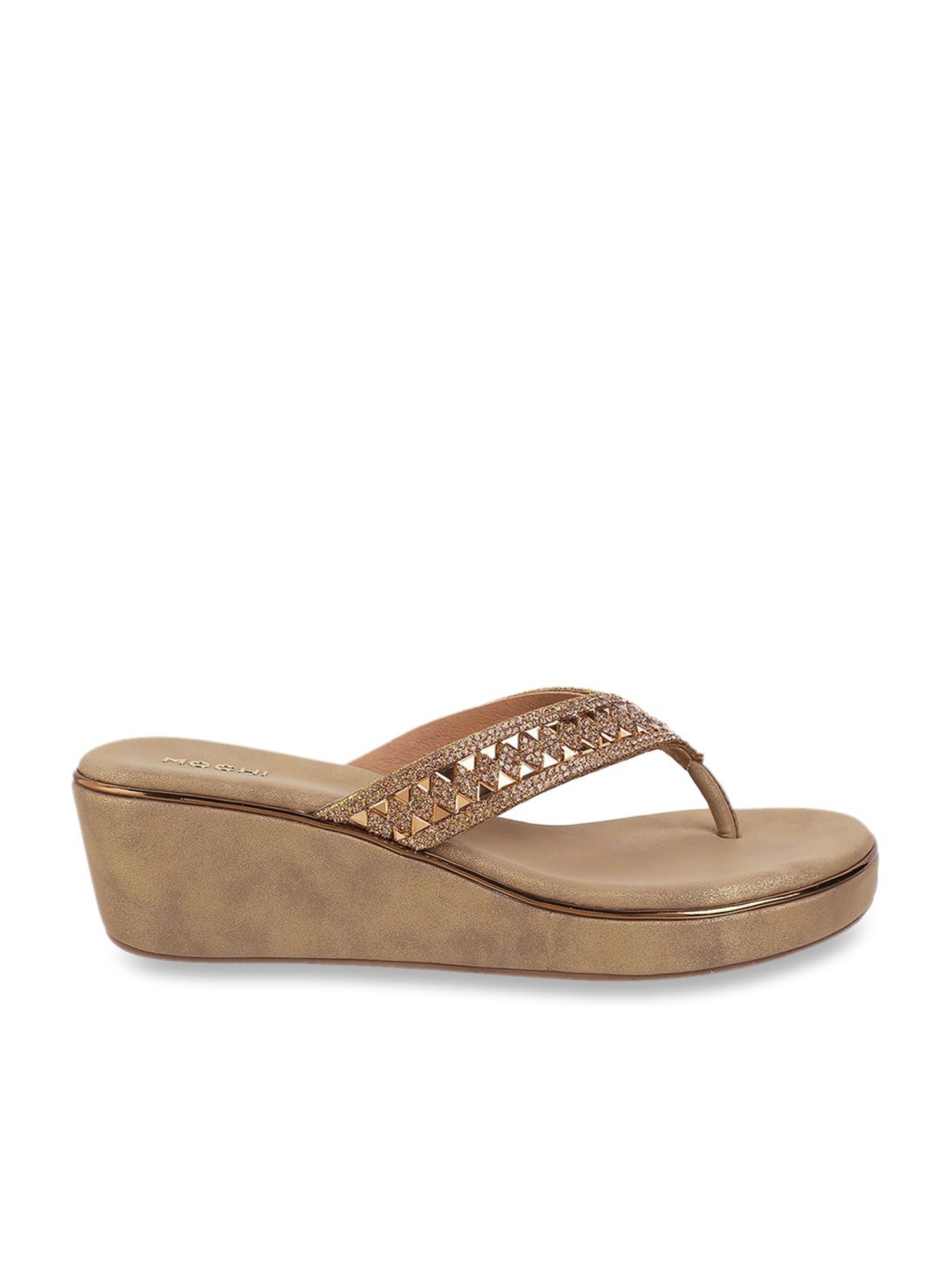 Mochi Women's Antique Gold Thong Wedges