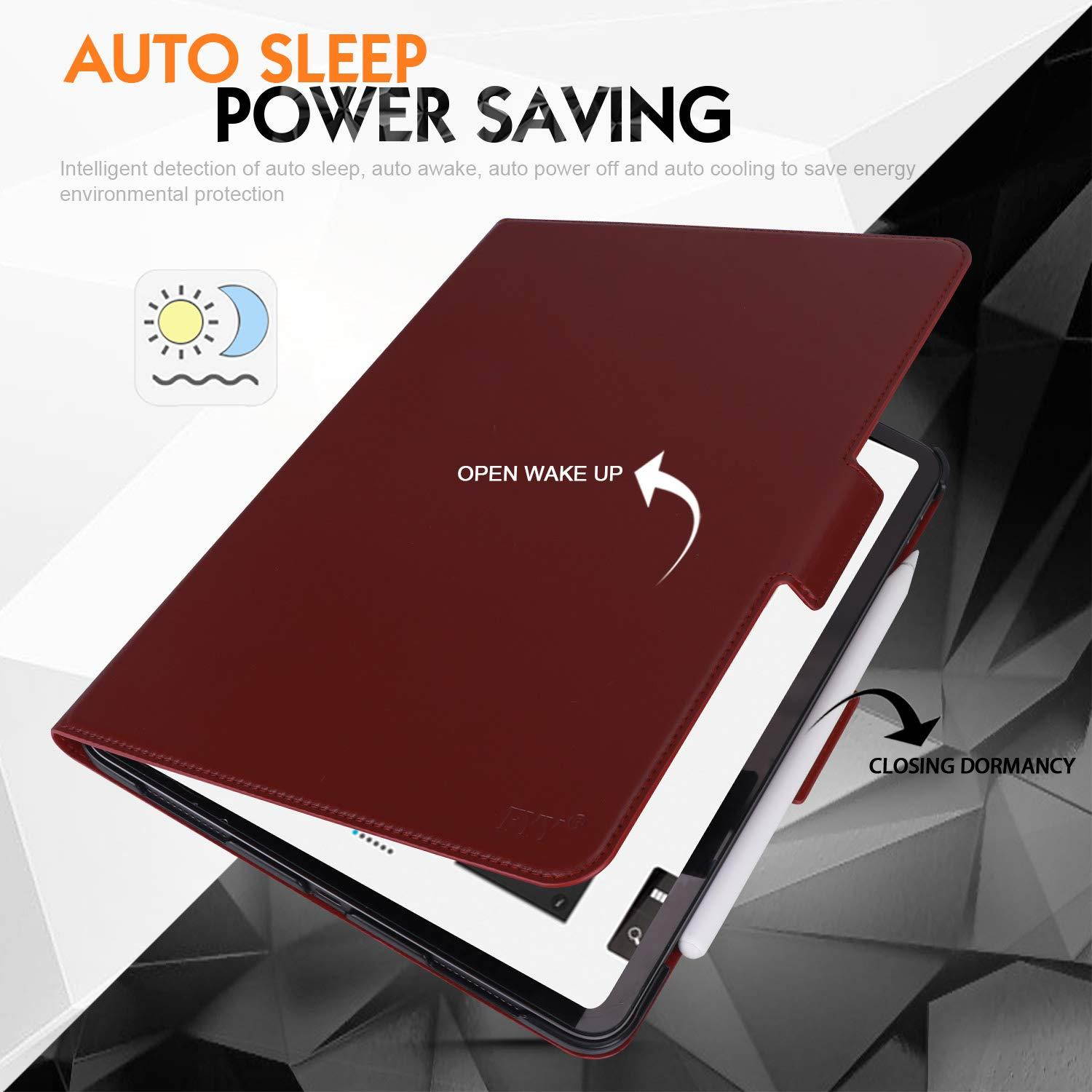 FYY New Apple iPad Pro 11" 2018 Case [Support Apple Pencile Charging] Luxury Cowhide Genuine Leather Handcrafted Case, Pure Handmade Case Protective Cover with [Auto Sleep-Wake Function] Wine Red