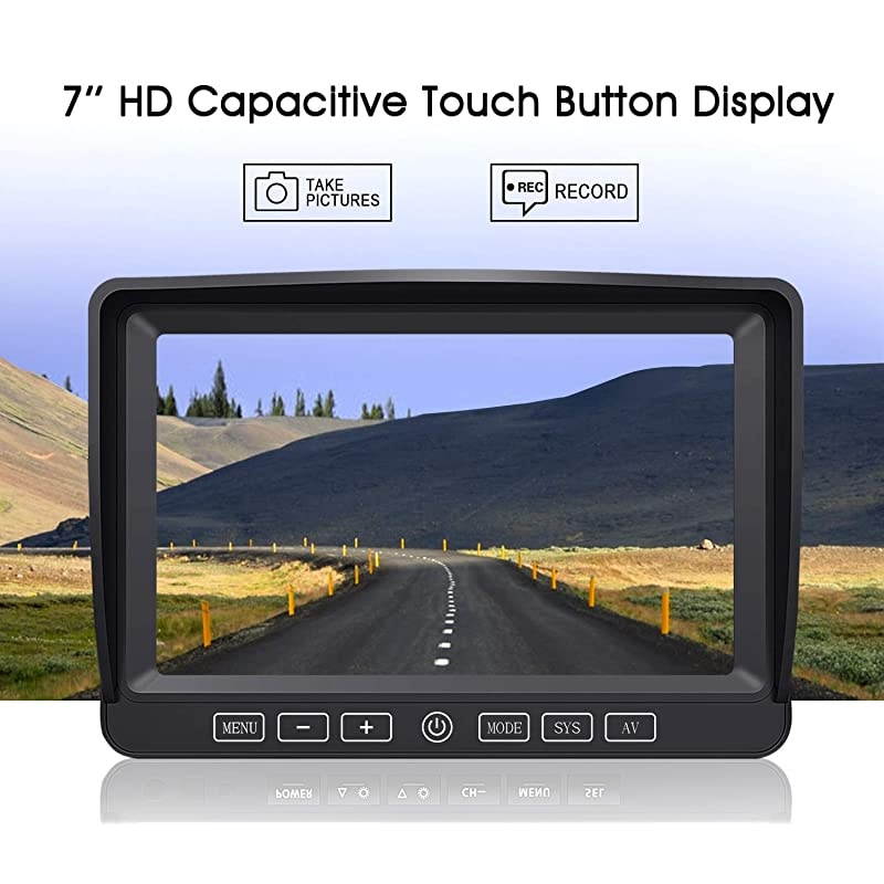 Wired Backup Camera Kit, 7'' DVR Split Monitor with Touch Button, HD 1080P & IP69 Waterproof Reverse Rear Side View Camera + Parking Lines for Truck/Semi-Trailer/Box Truck/RV-Y704