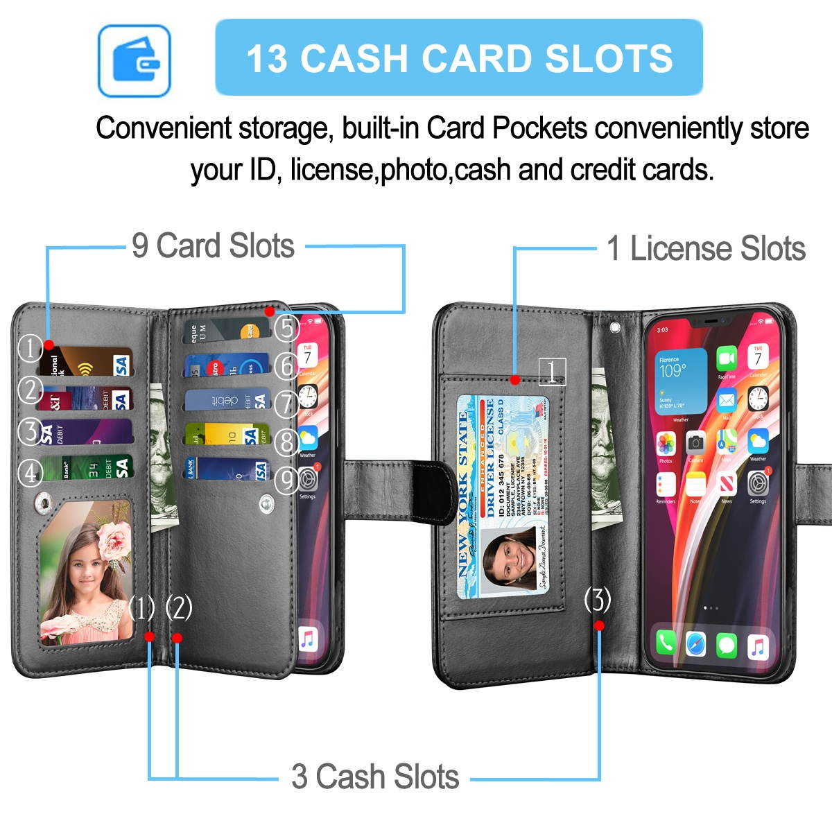 iPhone 12 Case, 6.1" Apple iPhone 12 Pro Wallet Case, Tekcoo PU Leather Case Cash ID Credit Card Slots Holder Carrying Flip Phone Case Cover Kickstand Detachable Magnetic Hard Cases & Strap,Rose Gold