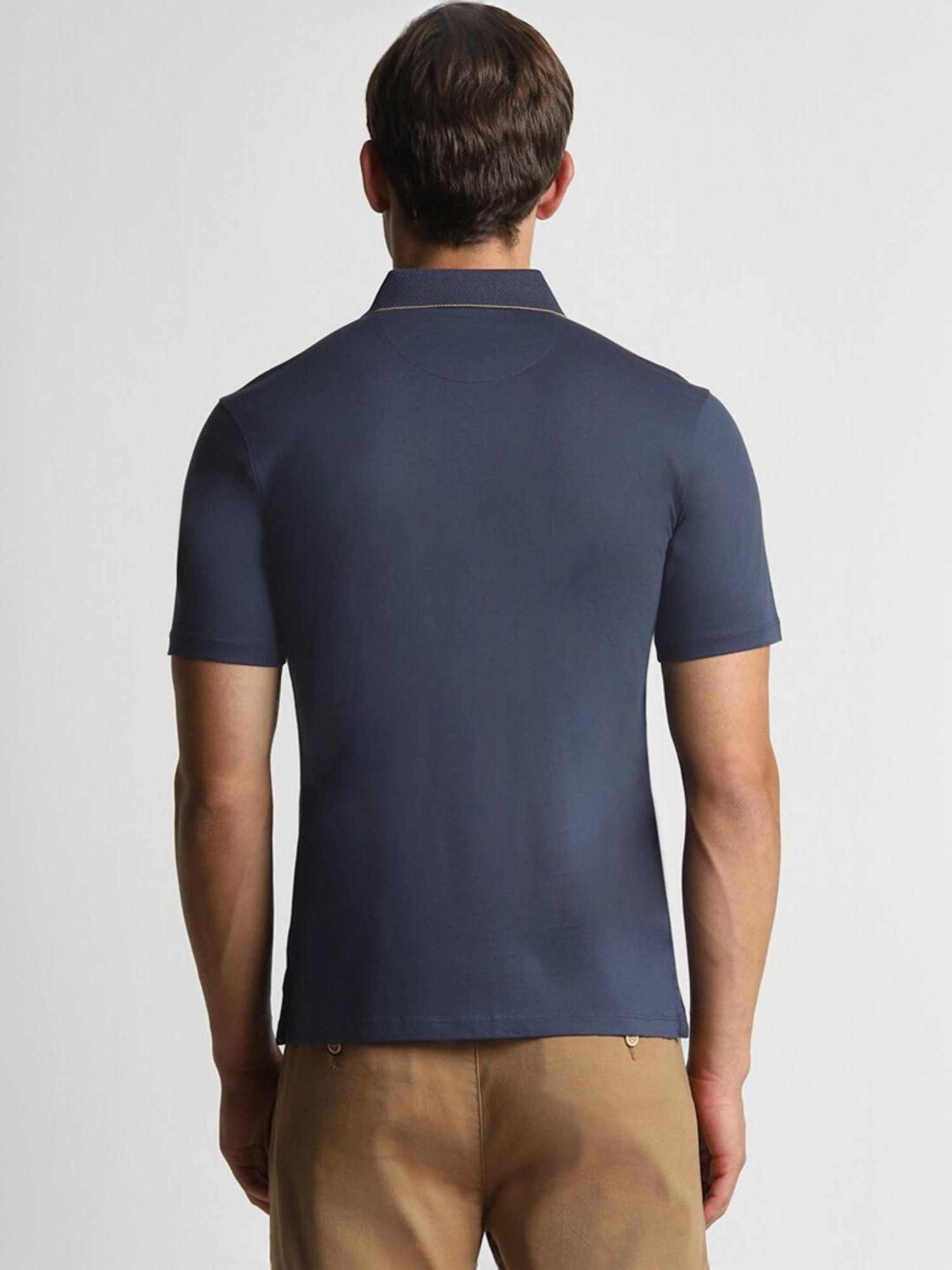 Peter England Navy Cotton Regular Fit Polo T-Shirt