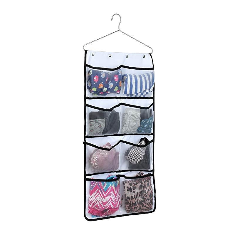 DualSided Hanging Closet Organizer for Underwear StockingBra and SockMesh Pockets with Metal Hanger 42 Pockets Black