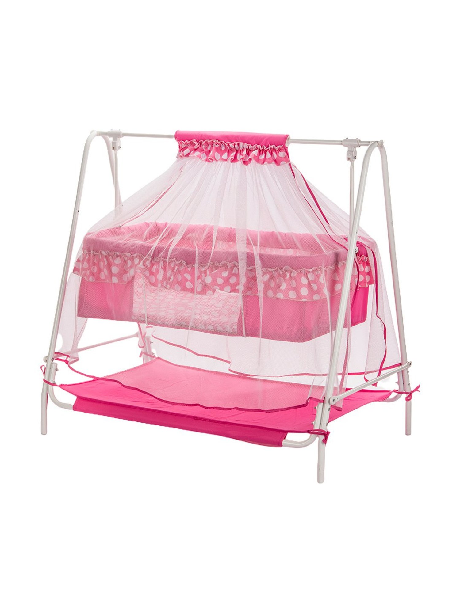 Kiddery Pink Baby Cradle with Mosquito Protection Net (Age 0-12 Months)