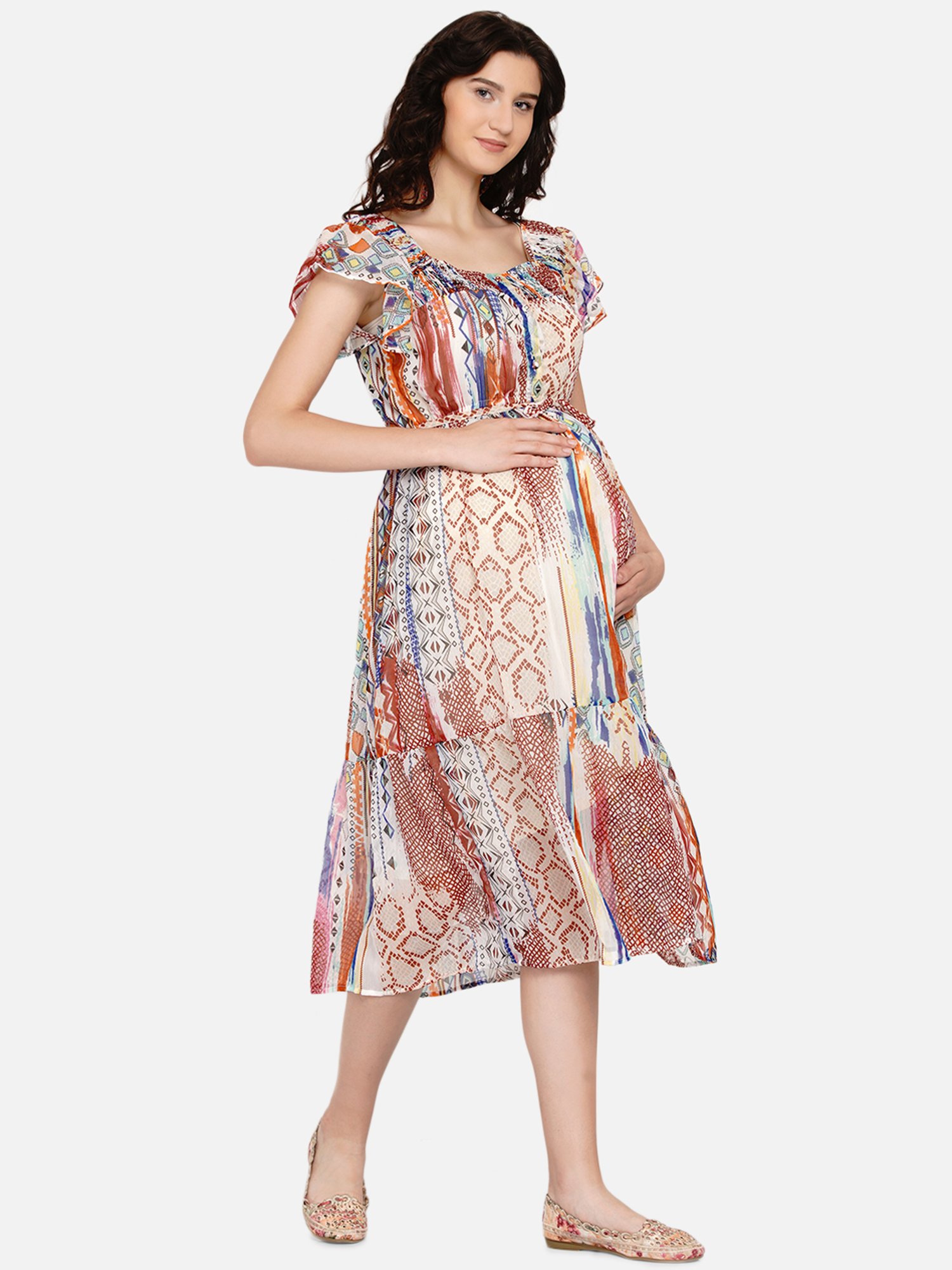 Mine4Nine Multicolor Printed Maternity Dress