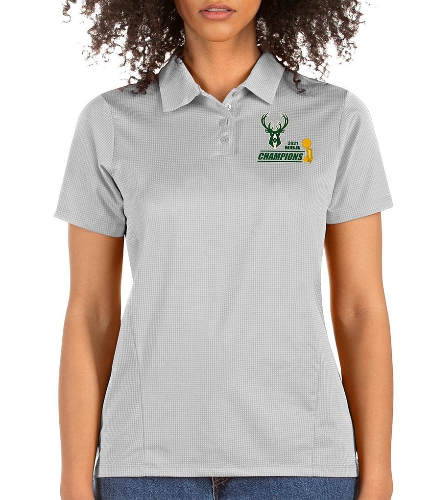 Antigua Women's Milwaukee Bucks 2021 NBA World Champions Balance Short-Sleeve Polo Shirt