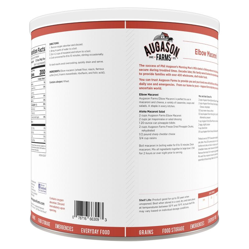 Augason Farms Elbow Macaroni Pasta Emergency Food - 50oz