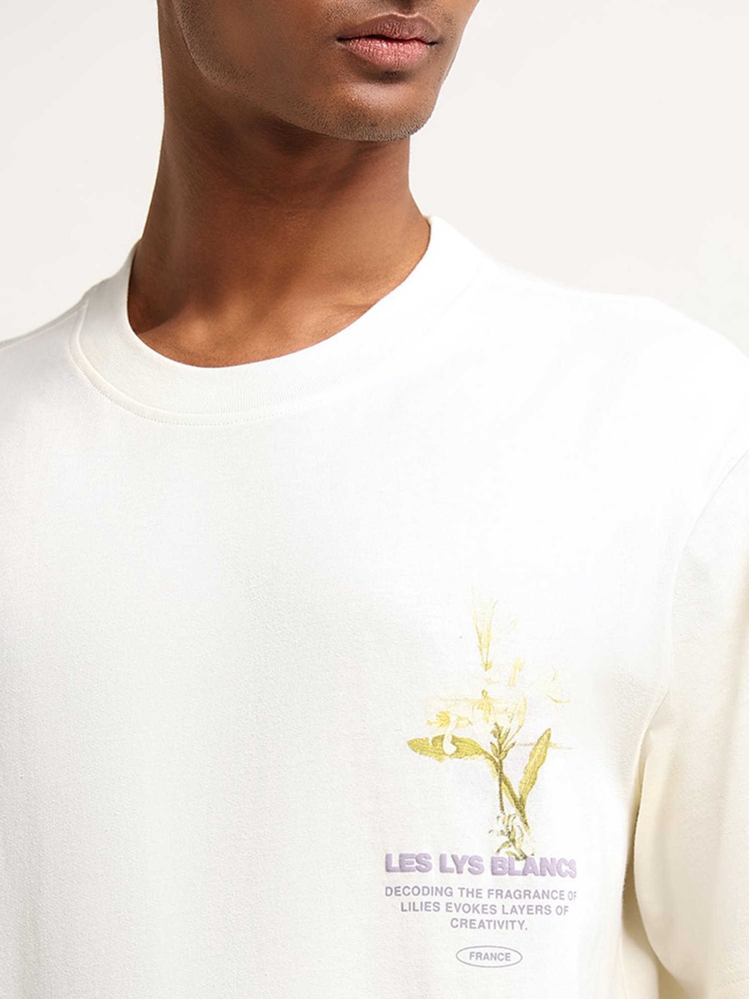 Nuon by Westside Off-White Contrast Print Relaxed Fit T-Shirt