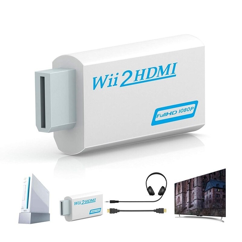 HDMI Converter Adapter for Wii, Full HD 1080P Wii2 HDMI Converter 3.5mm o for PC HDTV Monitor Display