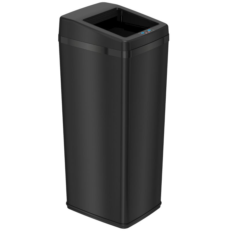 iTouchless Sliding Lid Sensor Kitchen Trash Can with AbsorbX Odor Filter 14 Gallon Black Stainless Steel