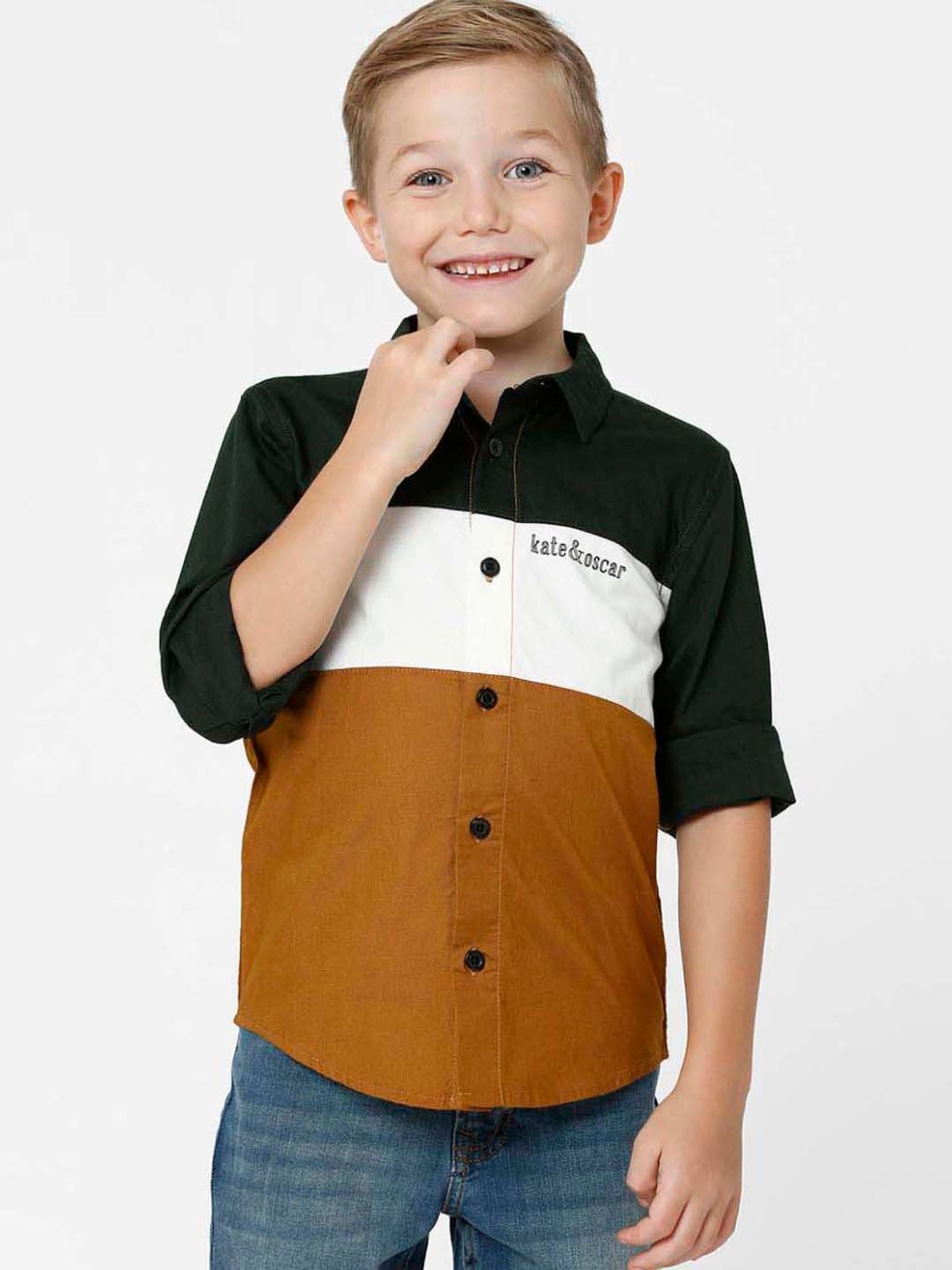 Kate & Oscar Kids Multicolor Cotton Color Block Full Sleeves Shirt