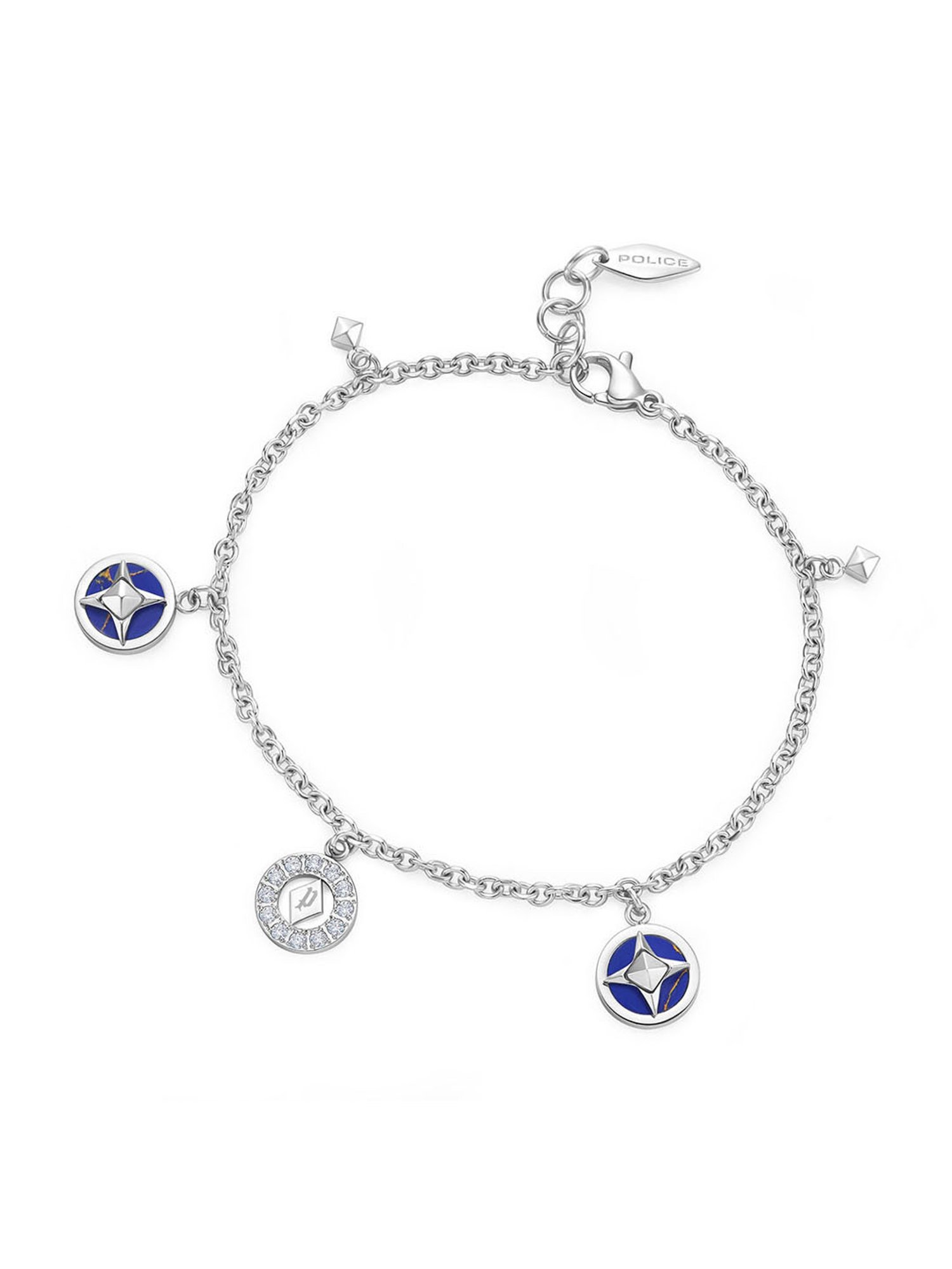 Police Lucky Star Silver & Blue Flexible Fit Bracelet for Women