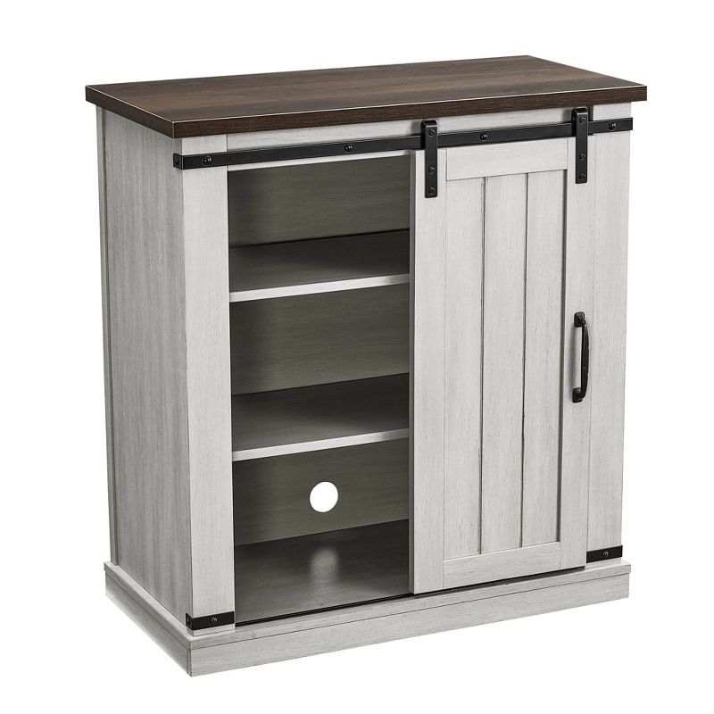 32" TV Stand For TVs up to 40" Saw Cut Off White with Dark Walnut Desktop - Home Essentials